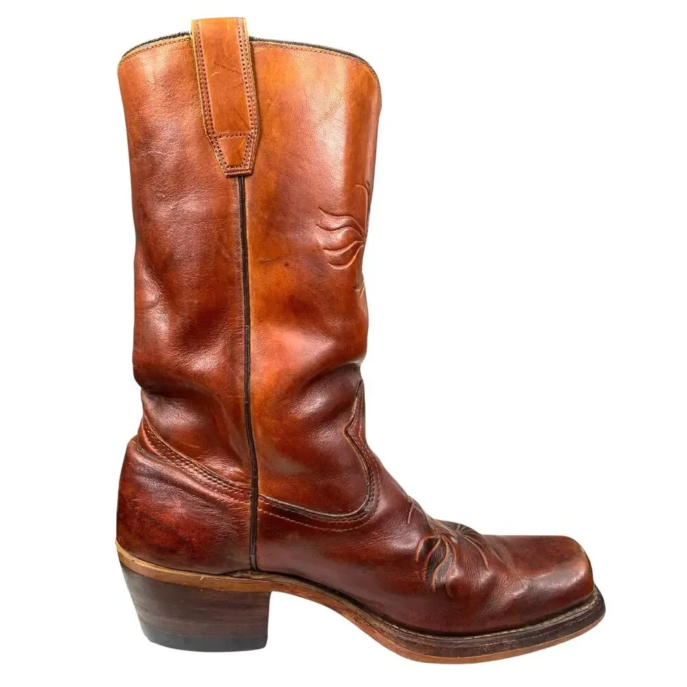Vintage 70’s Sears Men’s Brown Leather Campus Style Cowboy Boots Size US 8 D